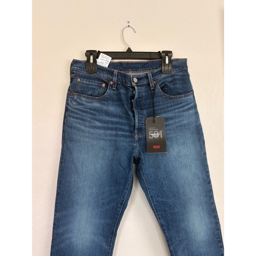 Levi’s 501 Premium High Rise Cropped Jeans 31 Dark Wash Button Fly NWT - Picture 2 of 6